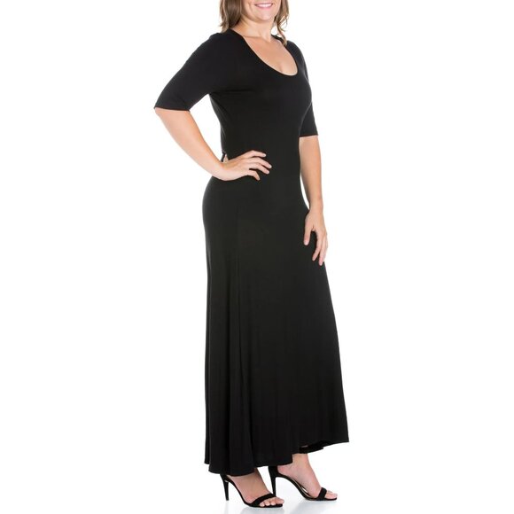 NEW 24seven Comfort Apparel Elbow Length Sleeve Maxi Dress Black XL - Picture 2 of 7